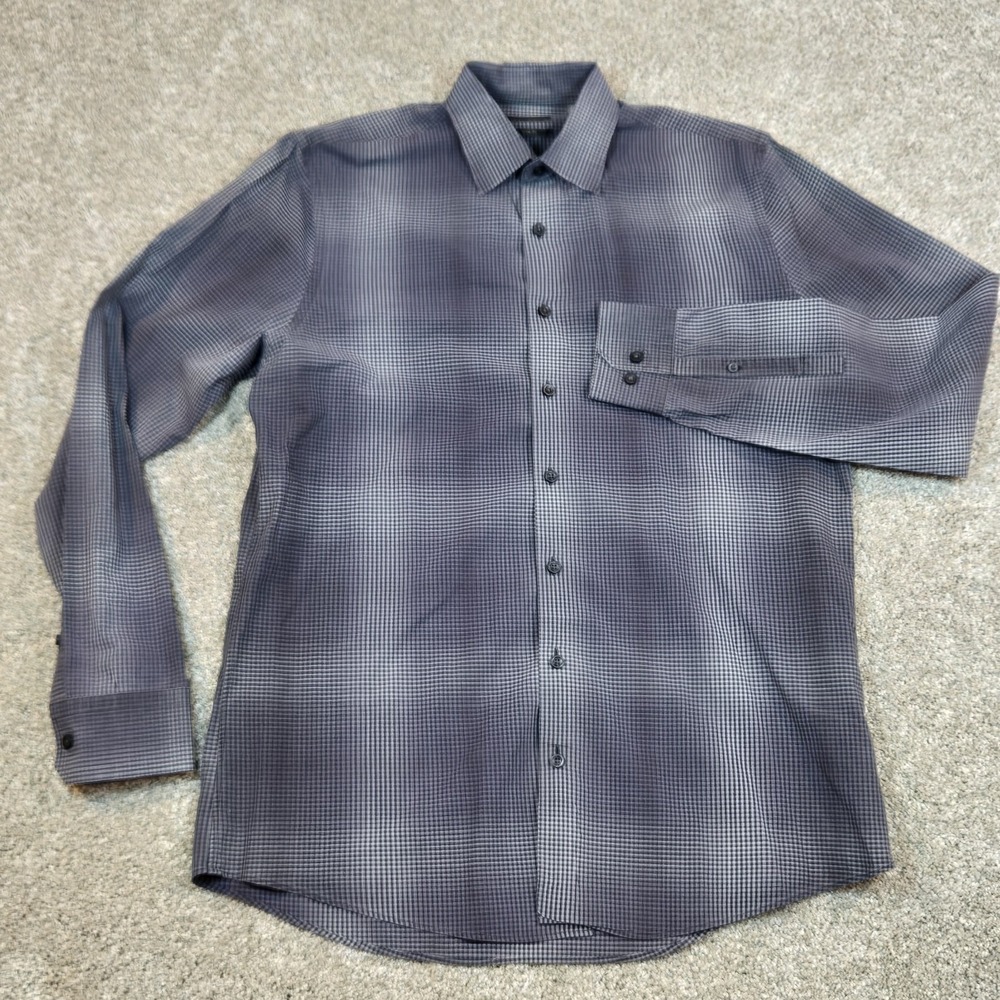 Calibrate Trim Fit Blue White Checkered Mens L Tall Button down long sleeve - Picture 2 of 8